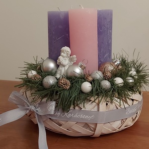 Klasszikus lila rózsaszín adventi kosár - karácsony - adventi díszek - adventi gyertyadíszek és koszorúdíszek - Meska.hu