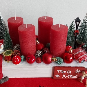 Klasszikus piros-fehér adventi asztaldísz - Meska.hu