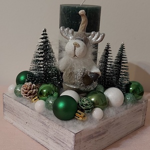 Zöld-fehér adventi asztaldísz - Meska.hu