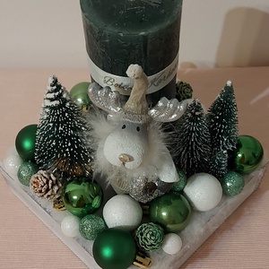 Zöld-fehér adventi asztaldísz - karácsony - adventi díszek - adventi asztaldísz - Meska.hu