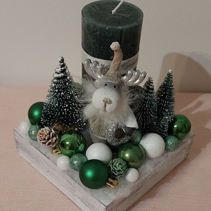 Zöld-fehér adventi asztaldísz - karácsony - adventi díszek - adventi asztaldísz - Meska.hu