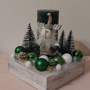 Zöld-fehér adventi asztaldísz - karácsony - adventi díszek - adventi asztaldísz - Meska.hu