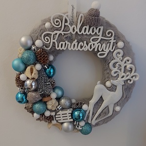 Szürke-türkiz karácsonyi ajtókopogtató - karácsony - adventi díszek - adventi ajtódísz - Meska.hu