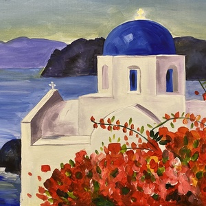 Görögország, Santorini, akril festmény, falikép - Meska.hu