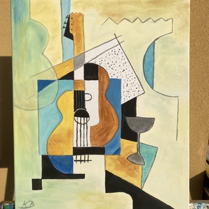 Gitár-Picasso után szabadon-absztrakt akril festmény, falikép - Meska.hu