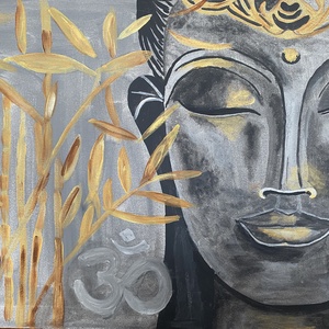 Buddha arany bambusszal-akril festmény kasírozott vászonra - Meska.hu