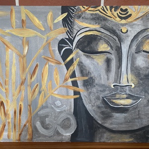 Buddha arany bambusszal-akril festmény kasírozott vászonra - otthon & életmód - dekoráció - kép & falikép - vászonkép - Meska.hu