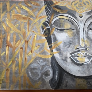 Buddha arany bambusszal-akril festmény kasírozott vászonra - otthon & életmód - dekoráció - kép & falikép - vászonkép - Meska.hu