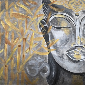 Buddha arany bambusszal-akril festmény kasírozott vászonra - Meska.hu