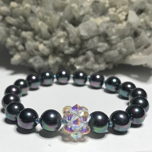 AA+ Shell Pearl természetes kagylóhéj gyöngy karkötő fekete szivárványos Black Rainbow bevonattal, Ékszer, Karkötő, Ékszerkészítés, Gyöngyfűzés, gyöngyhímzés, Meska