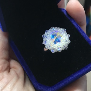 Swarovski Crystal AB gyűrű Egyedi orvosi fém - ékszer - gyűrű - többköves gyűrű - Meska.hu