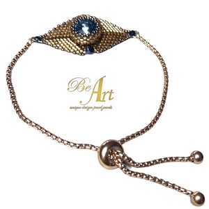 Swarovski Blue Rose Gold Allah szeme karkötő állítható rozsdamentes - ékszer - karkötő - Meska.hu