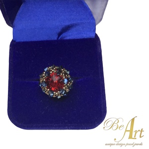 Swarovski gyűrű Piros, Metallic Blue Egyedi nikkelmentes, jegygyűrű - ékszer - gyűrű - többköves gyűrű - Meska.hu