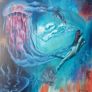 Festmény - Merülés egy álomba (Diving into a Dream), Művészet, Festmény, Festmény vegyes technika, Festészet, MESKA