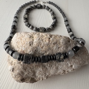 Férfi nyaklánc karkötővel, Ékszer, Ékszerszett, Ékszerkészítés, Gyöngyfűzés, gyöngyhímzés, MESKA