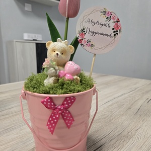 Tulipán és maci anyák napjára  - otthon & életmód - dekoráció - virágdísz és tartó - csokor & virágdísz - Meska.hu