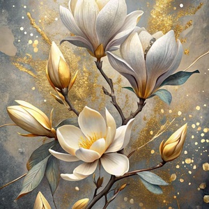 Arany kék virágválogatás festmény (3. rész), Művészet, Festmény, Akril, Festészet, MESKA