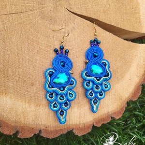 Páva kézműves sujtás fülbevaló, Ékszer, Fülbevaló, Lógó fülbevaló, Gyöngyfűzés, gyöngyhímzés, Varrás, MESKA