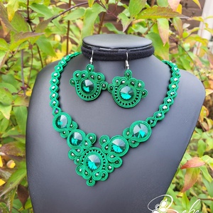  Smaragdzöld kézműve sujtás ékszerszett, Esküvő, Ékszer, Ékszerszett, Gyöngyfűzés, gyöngyhímzés, Varrás, MESKA