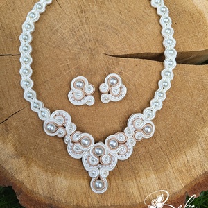 Jázmin törtfehér csupagyöngy kézműves sujtás ékszerszett, Ékszer, Ékszerszett, Gyöngyfűzés, gyöngyhímzés, Varrás, MESKA