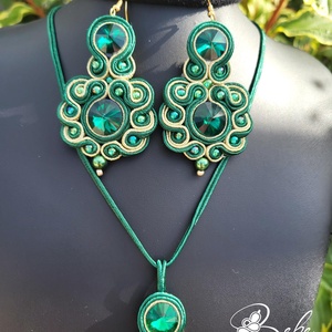 Habcsók petrolzöld- arany kézműves sujtás ékszerszett, Ékszer, Ékszerszett, Gyöngyfűzés, gyöngyhímzés, Varrás, MESKA