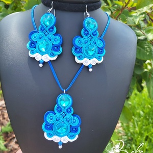 Habcsók türkizkék kézműves sujtás ékszerszett, Ékszer, Ékszerszett, Gyöngyfűzés, gyöngyhímzés, Varrás, MESKA