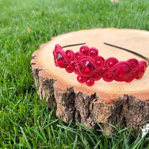 Daisy bordó kézműves sujtás hajráf, Esküvő, Hajdísz, Hajpánt, Gyöngyfűzés, gyöngyhímzés, Varrás, MESKA