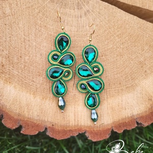 Kleopátra smaragd- arany kézműves sujtás fülbevaló, Ékszer, Fülbevaló, Lógó fülbevaló, Gyöngyfűzés, gyöngyhímzés, Varrás, MESKA