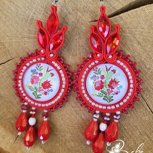 Matyó gyöngyzuhatag kézműves sujtás fülbevaló, Ékszer, Fülbevaló, Lógó fülbevaló, Gyöngyfűzés, gyöngyhímzés, Varrás, MESKA