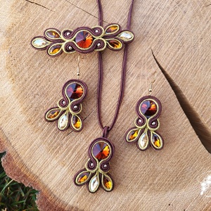 Aranyfahéj elegancia kézműves sujtás fülbevaló, nyaklánc és francia csat szett - ékszer - ékszerszett - Meska.hu