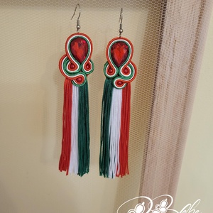 Nemzeti lobogó hosszú bojtos kézműves sujtás fülbevaló - Meska.hu