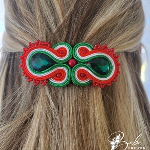 Nemzetiszín kézműves sujtás hajdísz francia csaton - ékszer - fülbevaló - lógó fülbevaló - Meska.hu