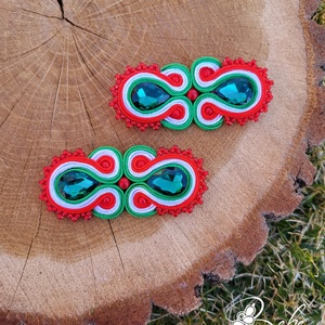 Nemzetiszín kézműves sujtás hajdísz francia csaton - ékszer - fülbevaló - lógó fülbevaló - Meska.hu