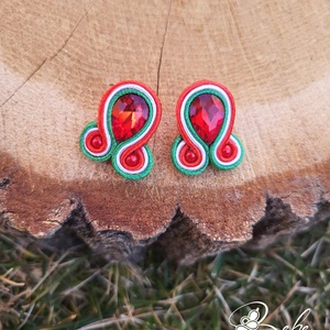 Mini bedugós nemzetiszín kézműves sujtás fülbevaló, Ékszer, Fülbevaló, Lógó fülbevaló, Gyöngyfűzés, gyöngyhímzés, Varrás, MESKA