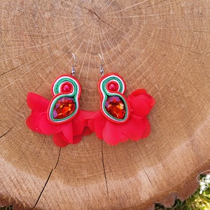 Nemzetiszín virág kézműves sujtás fülbevaló - Meska.hu