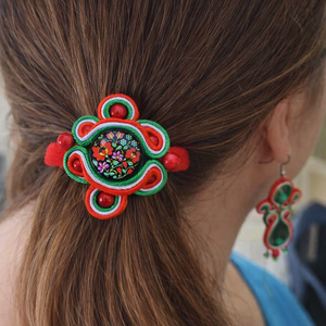 Matyó nemzetiszín kézműves sujtás hajgumi/ karkötő - ékszer - fülbevaló - lógó fülbevaló - Meska.hu