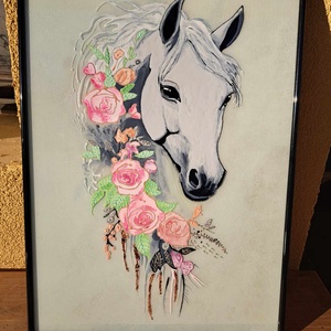 Lóvirággal - üvegfestmény - Meska.hu