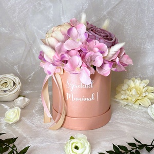Rózsaszín henger virágbox, Esküvő, Emlék & Ajándék, Szülőköszöntő ajándék, Mindenmás, MESKA