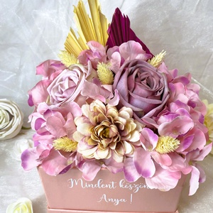 Rózsaszín kocka virágbox - esküvő - emlék & ajándék - szülőköszöntő ajándék - Meska.hu