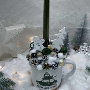 Zöld bögrés dísz, Karácsony, Adventi díszek, Adventi asztaldísz, Mindenmás, MESKA