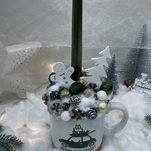 Zöld bögrés dísz - karácsony - adventi díszek - adventi asztaldísz - Meska.hu