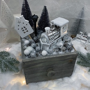 Karácsonyi fiókos asztal dísz - ezüst  - karácsony - adventi díszek - adventi asztaldísz - Meska.hu
