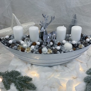 Adventi koszorú ( csónak tálban) fehér, Karácsony, Adventi díszek, Adventi asztaldísz, Mindenmás, MESKA