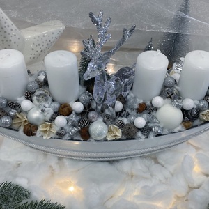 Adventi koszorú ( csónak tálban) fehér - karácsony - adventi díszek - adventi asztaldísz - Meska.hu