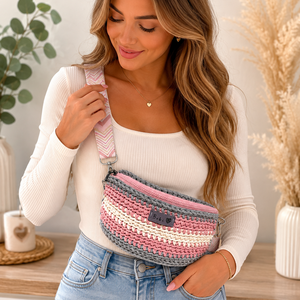 Pasztell rózsaszín horgolt oldaltáska � kézzel készített crossbody övtáska - Bebi táska, Táska & Tok, Övtáska, Horgolás, MESKA
