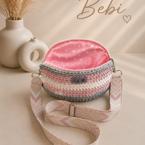 Pasztell rózsaszín horgolt oldaltáska � kézzel készített crossbody övtáska - Bebi táska - táska & tok - övtáska - Meska.hu