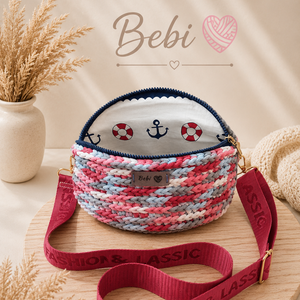 Egyedi kézzel horgolt keresztpántos női táska, crossbody, övtáska � rózsaszín, piros, szürke - táska & tok - kézitáska & válltáska - vállon átvethető táska - Meska.hu