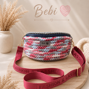Egyedi kézzel horgolt keresztpántos női táska, crossbody, övtáska � rózsaszín, piros, szürke - táska & tok - kézitáska & válltáska - vállon átvethető táska - Meska.hu