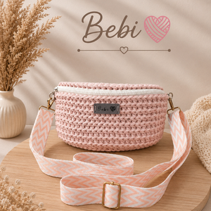 Barackszínű kézzel horgolt keresztpántos női táska, crossbody övtáska � bélelt, cipzáras - táska & tok - kézitáska & válltáska - vállon átvethető táska - Meska.hu