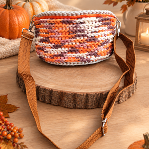 Őszi színekben pompázó, egyedi kézzel horgolt női válltáska, crossbody, övtáska tökös mintájú béléssel - táska & tok - kézitáska & válltáska - vállon átvethető táska - Meska.hu